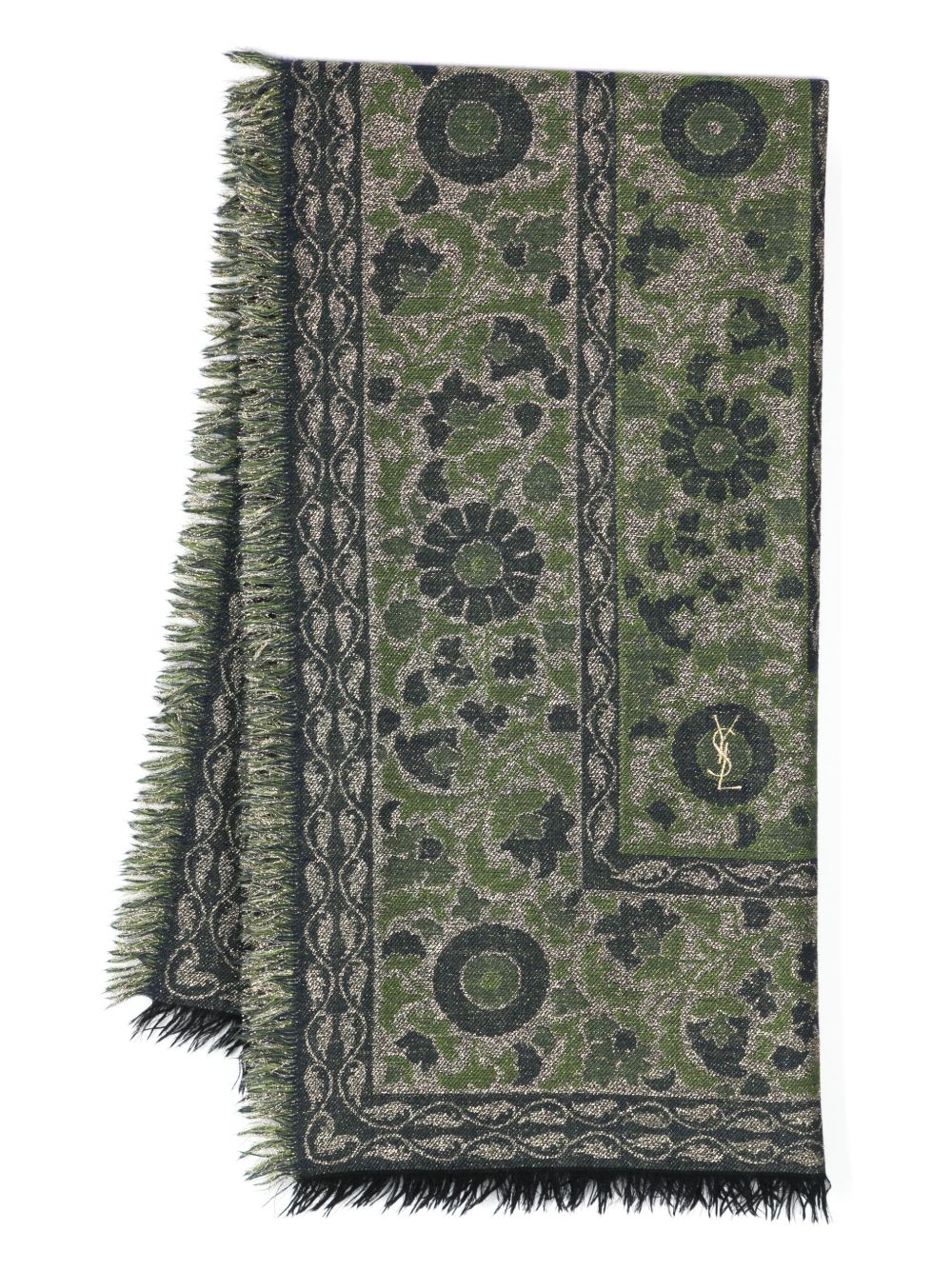 Saint Laurent Pre-Owned 花卉提花围巾（1980年代典藏款） - 绿色