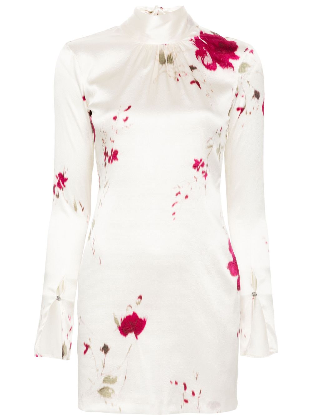 Blumarine 玫瑰印花缎面迷你连衣裙 - 中性色