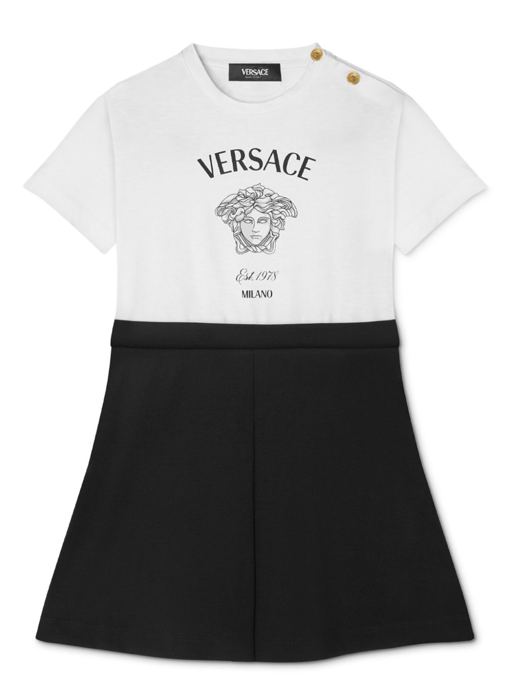 Versace Kids 美杜莎头双色连衣裙 - 白色