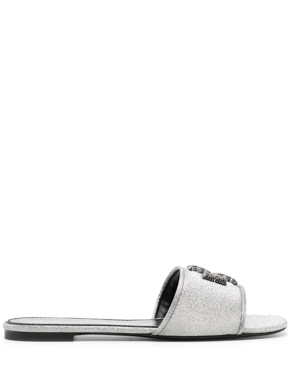 Tory Burch Eleanor 密镶logo贴花拖鞋 - 银色