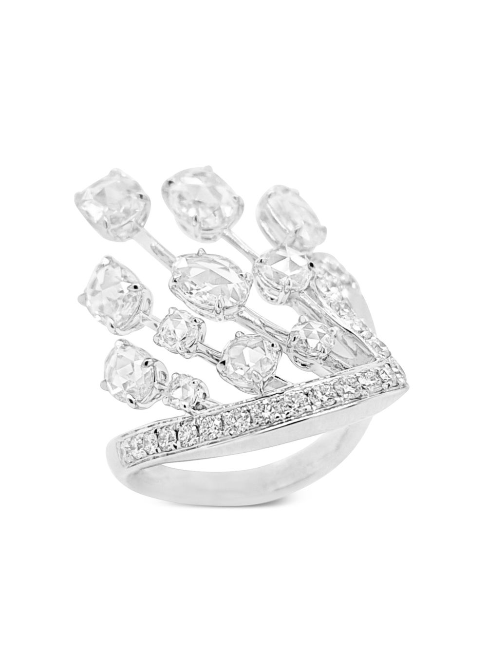 HYT Jewelry 18K白金钻石不对称戒指 - 白色