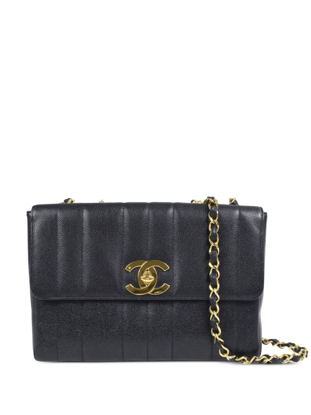 CHANEL Pre-Owned Jumbo Mademoiselle Classic Flap 绗缝单肩包（1995年典藏款） - 黑色