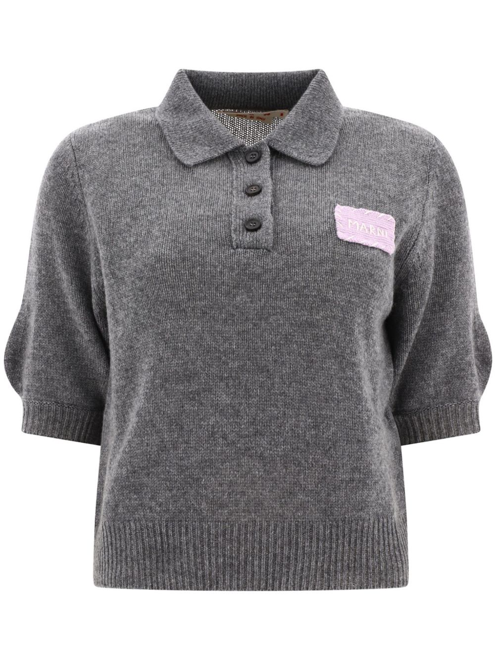 Marni logo贴花羊绒polo领上衣 - 灰色