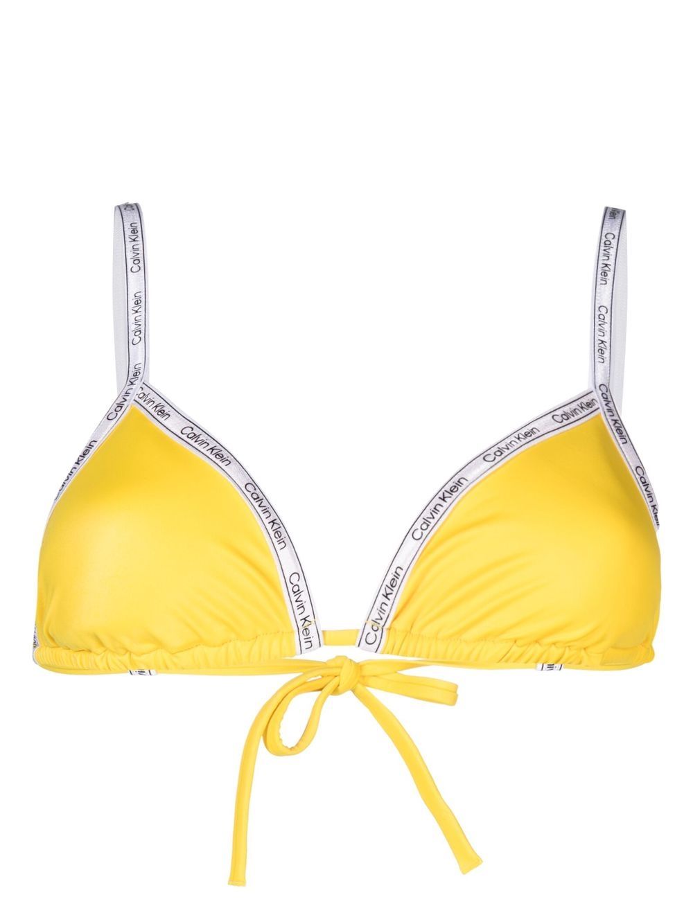 Calvin Klein logo印花肩带比基尼上装 - 黄色