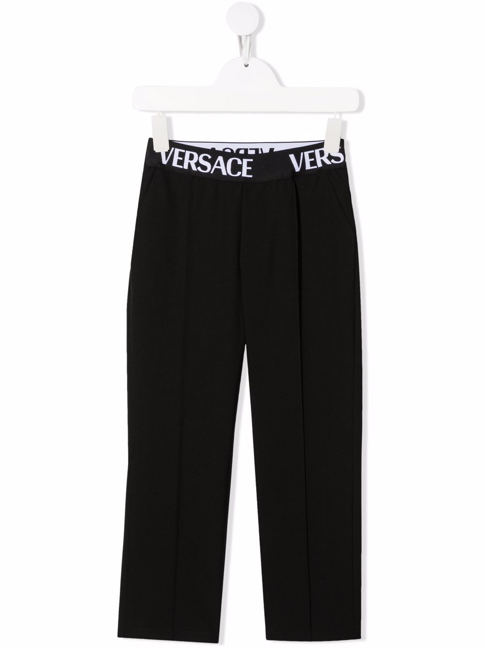 Versace Kids 范思哲 美杜莎logo裤腰长裤 - 黑色