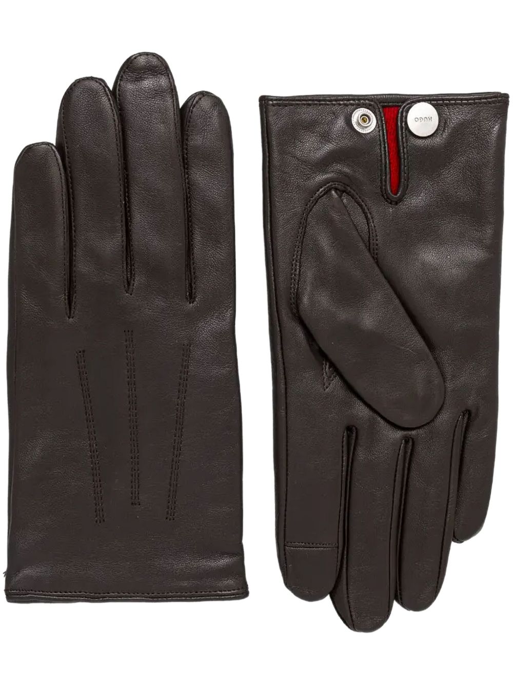 HUGO leather gloves - 褐色