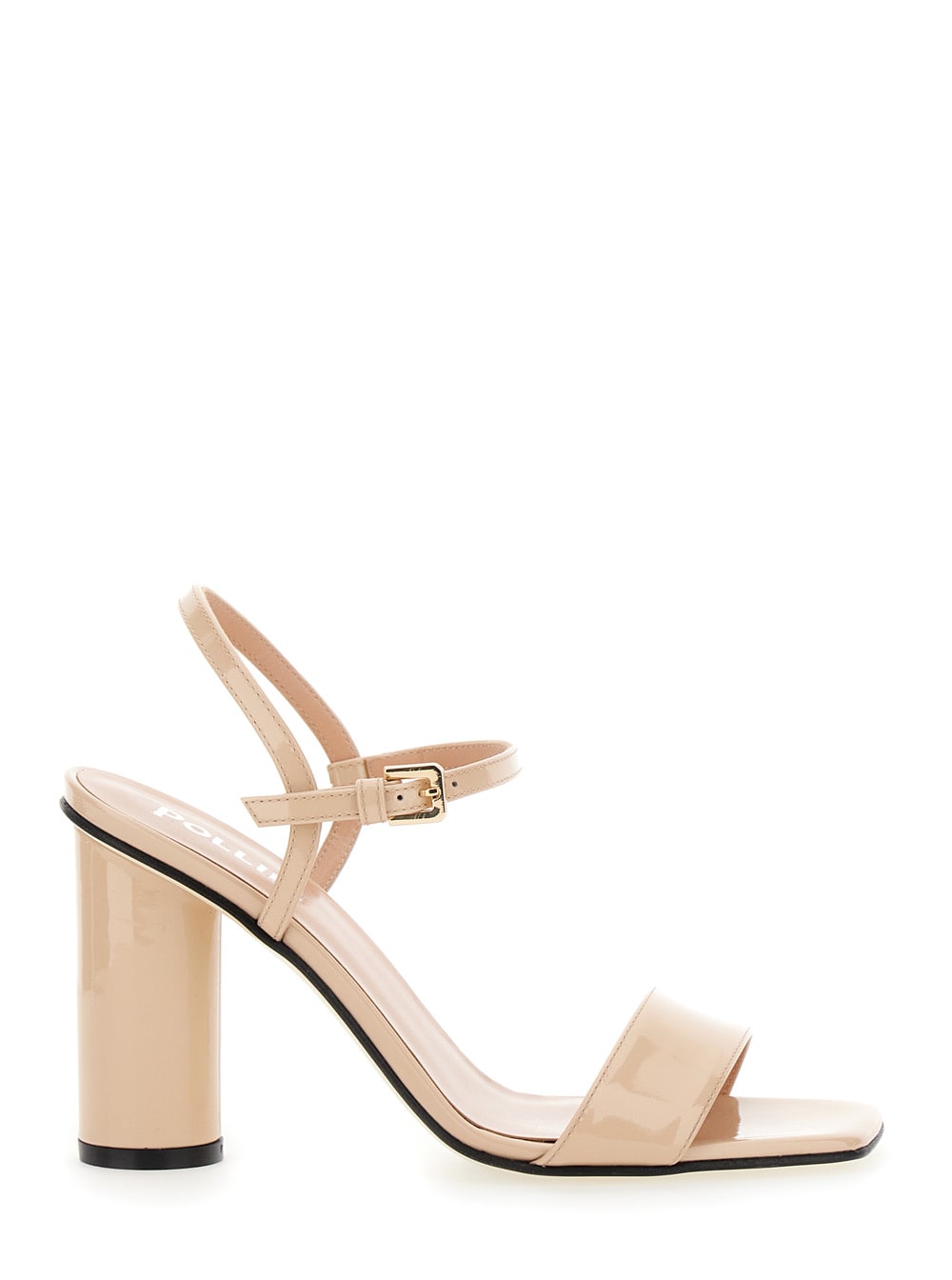 Pollini Beige Pumps With Square Toe And Adjustable Strap In Patent Leather Woman