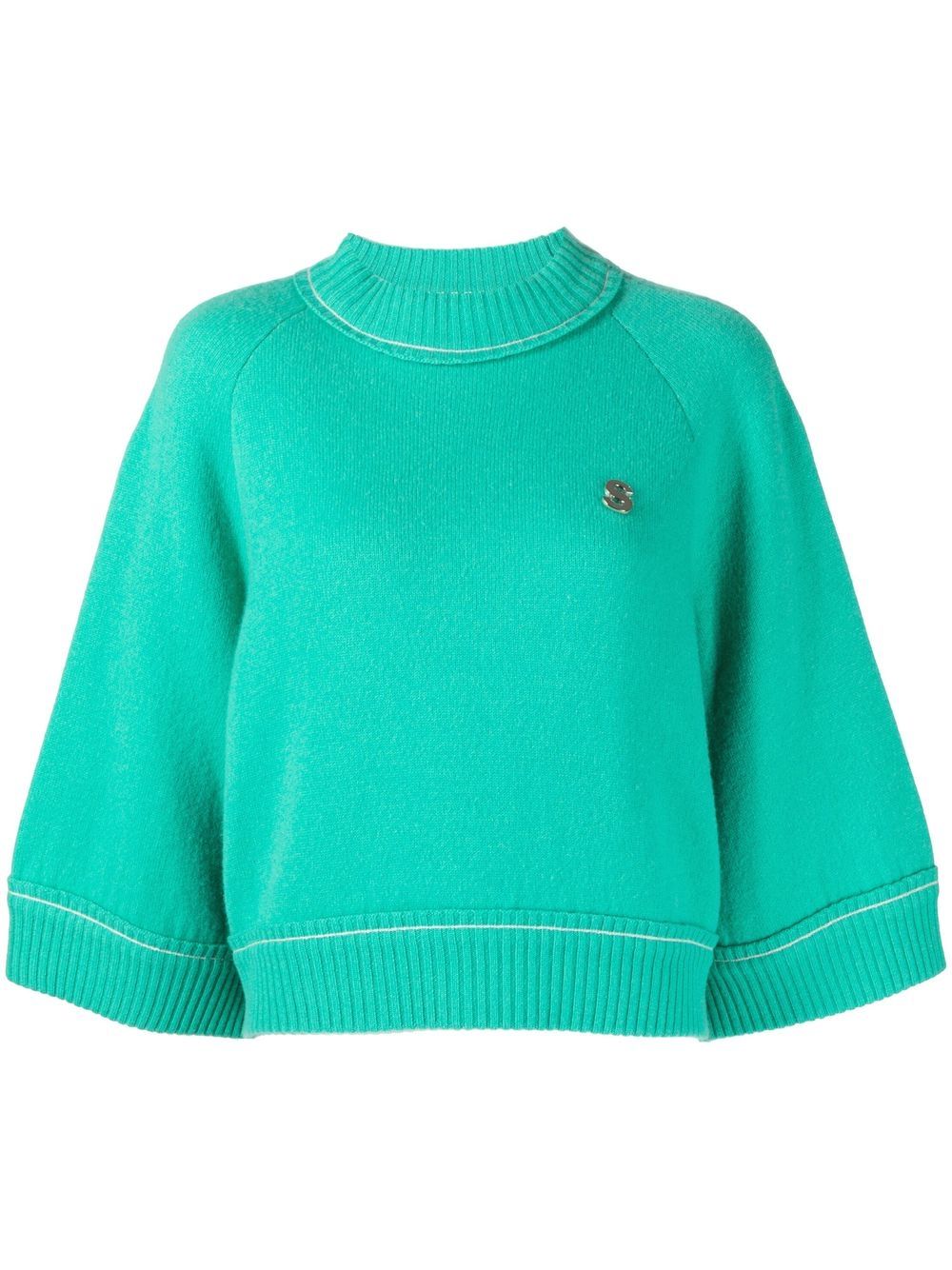 sacai logo标牌垂坠衣袖毛衣 - 绿色