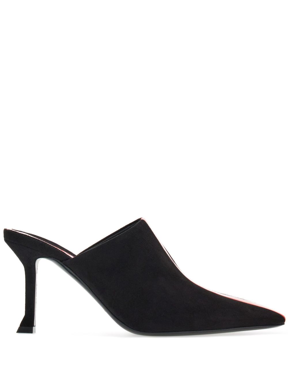 Ferragamo 高跟条纹细节绒面皮穆勒鞋 - 黑色