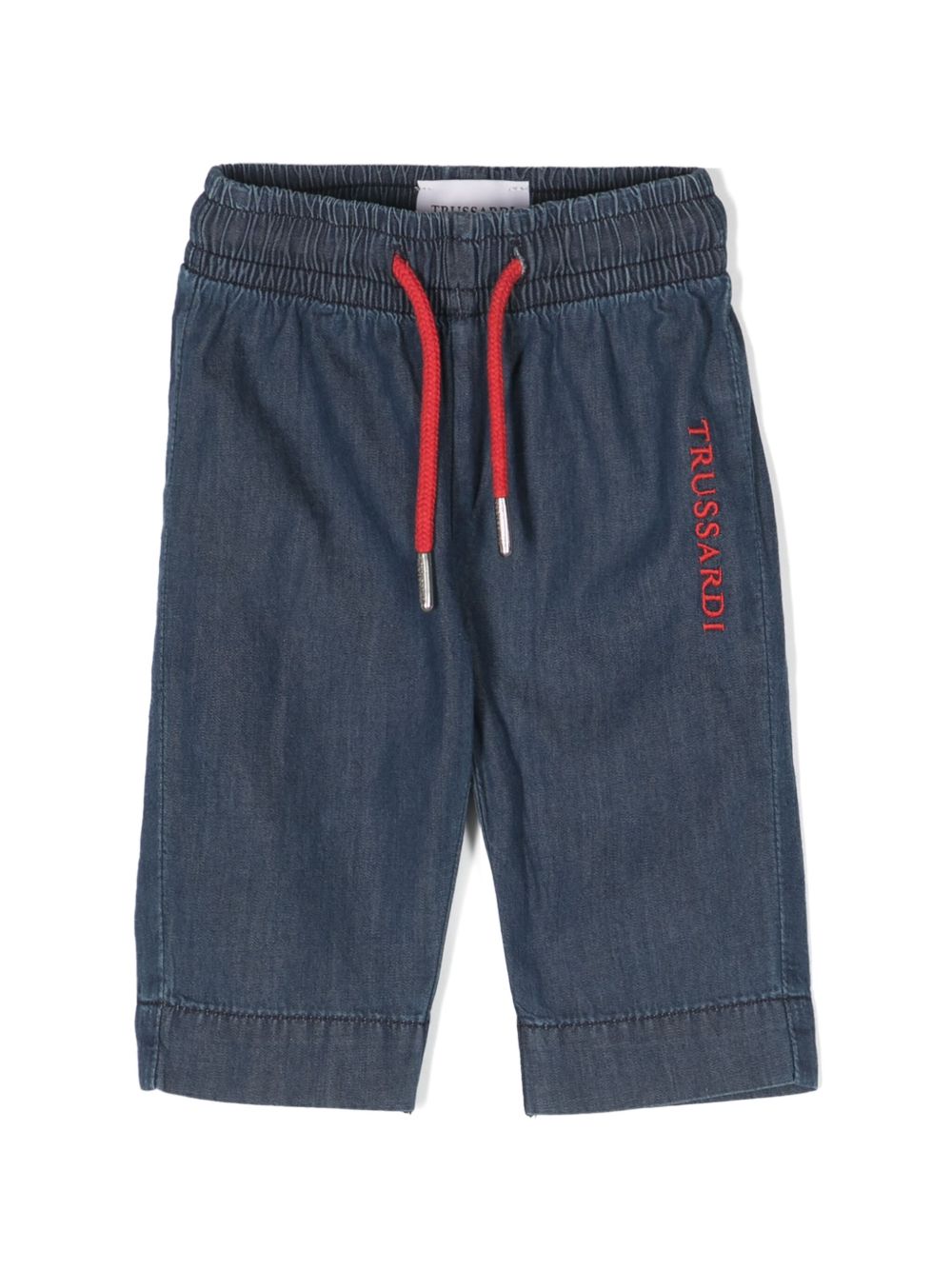 TRUSSARDI JUNIOR 钱布雷布直筒长裤 - 蓝色