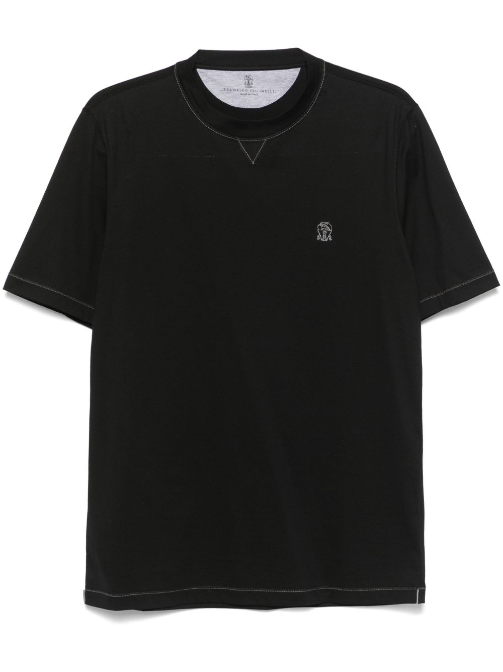 Brunello Cucinelli logo刺绣T恤 - 黑色