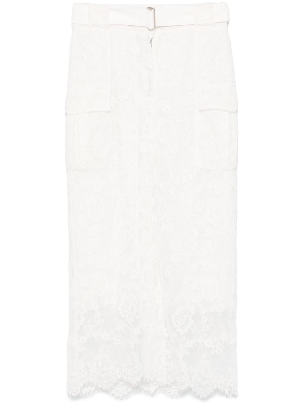 Ermanno Scervino Rebrodé 蕾丝中长半身裙 - 白色