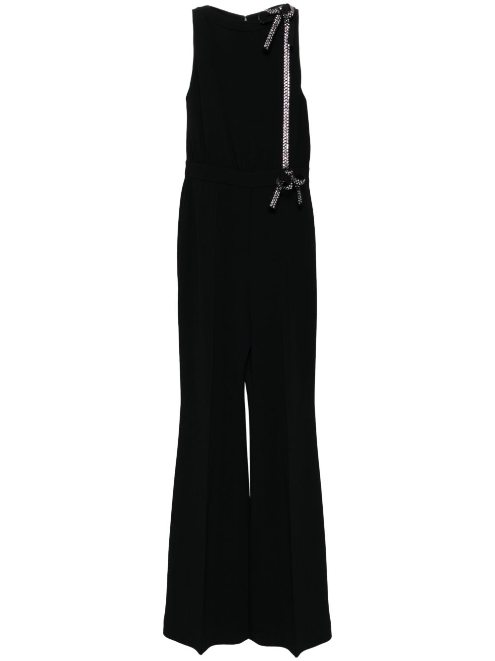 Elie Saab 晶饰蝴蝶结连体长裤 - 黑色