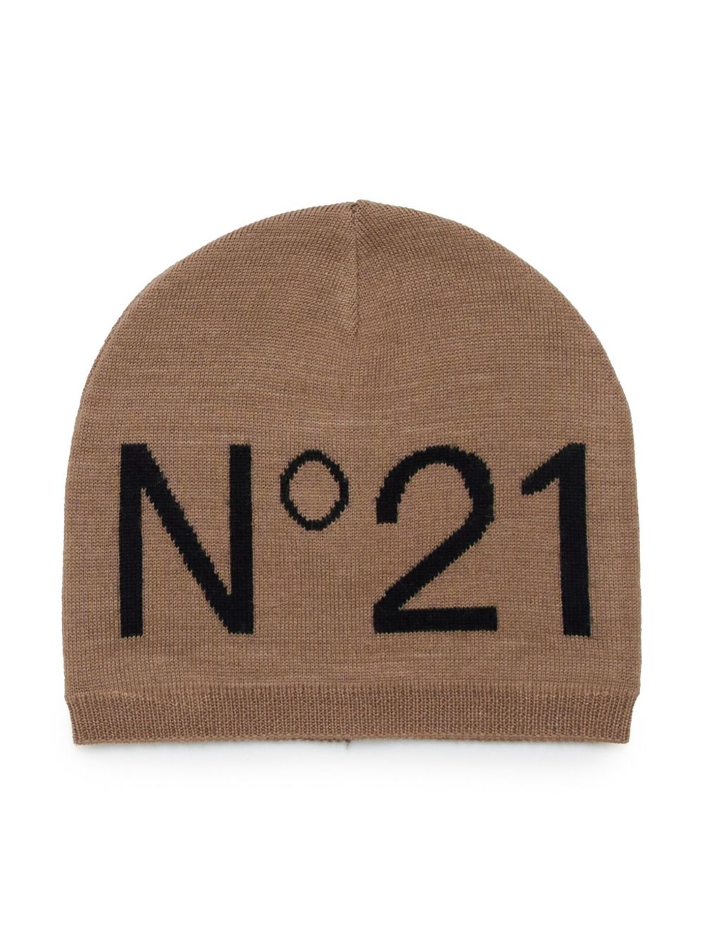 Nº21 Kids logo嵌花针织套头帽 - 褐色