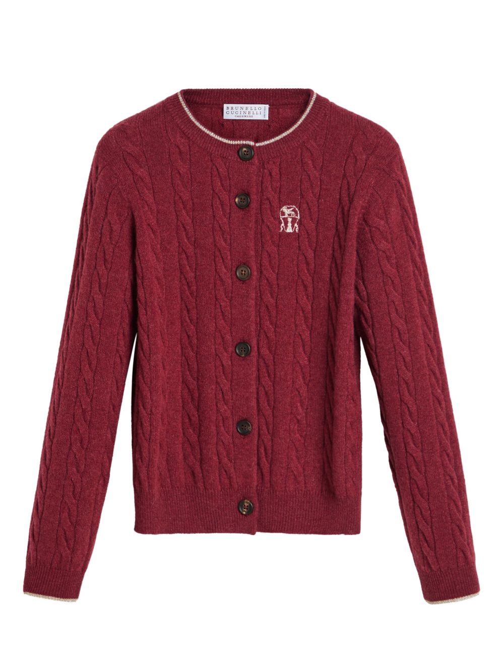 Brunello Cucinelli Kids 粗绞花针织开衫 - 红色
