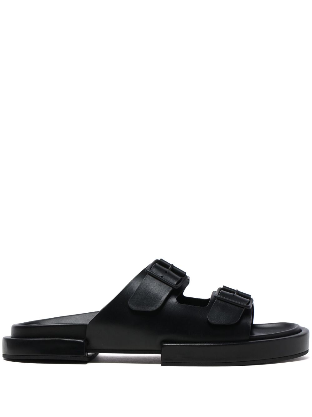 Ann Demeulemeester 双扣环皮质拖鞋 - 黑色
