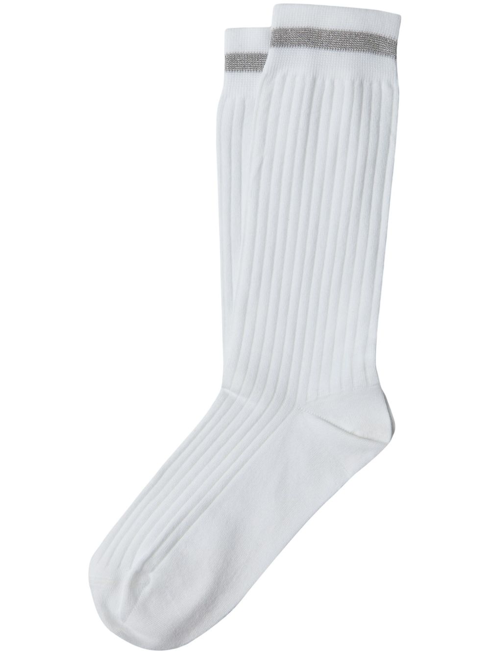 Brunello Cucinelli 珠饰罗纹针织袜 - 白色