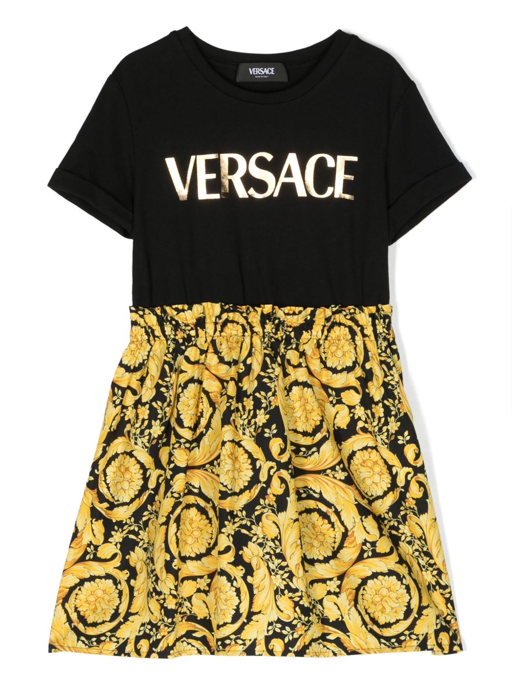 Versace Kids 巴洛克印花棉连衣裙 - 黑色