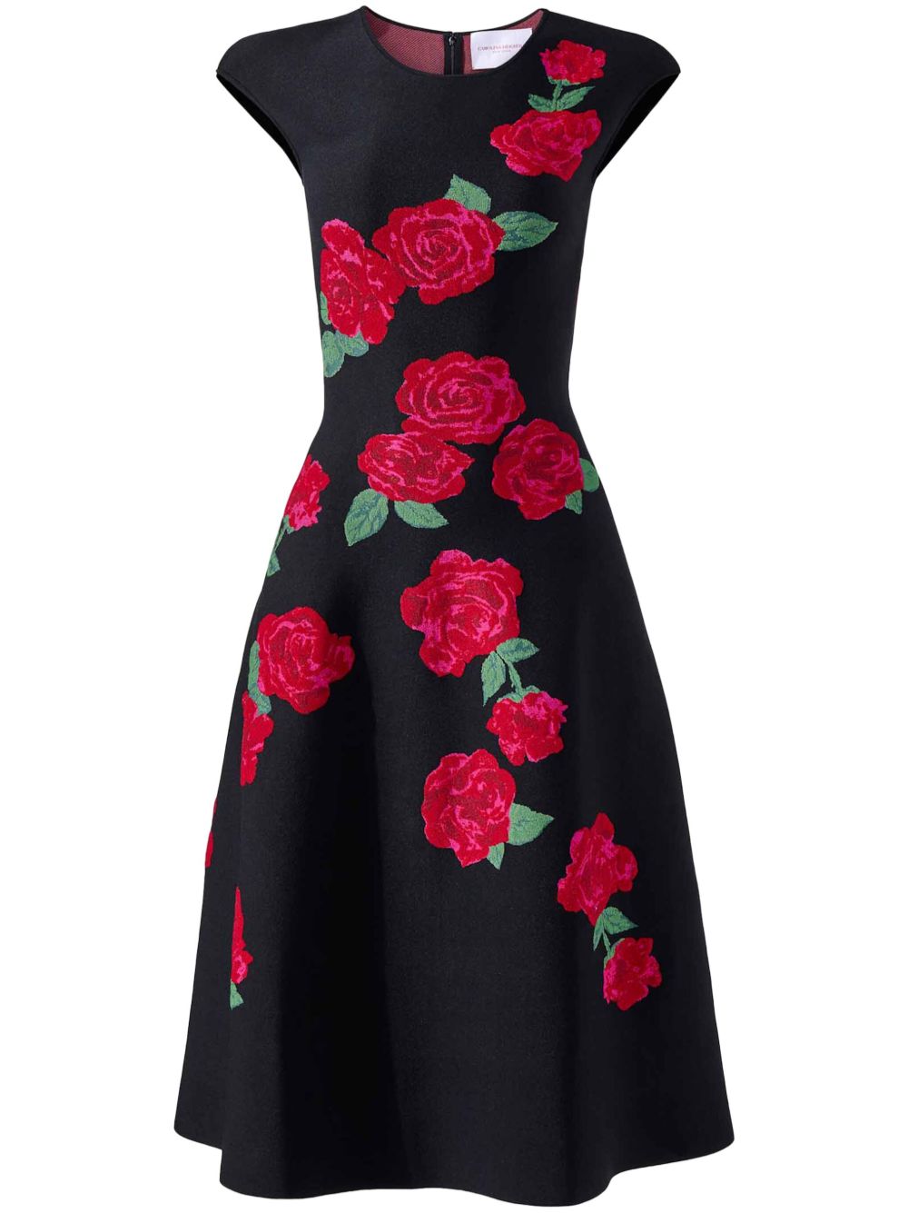 Carolina Herrera 花卉提花中长连衣裙 - 黑色