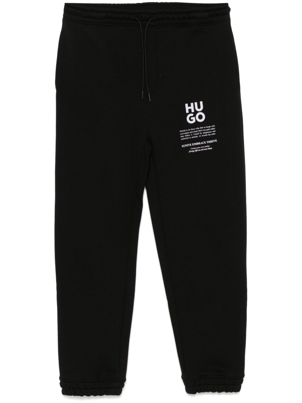 HUGO logo标语印花运动裤 - 黑色