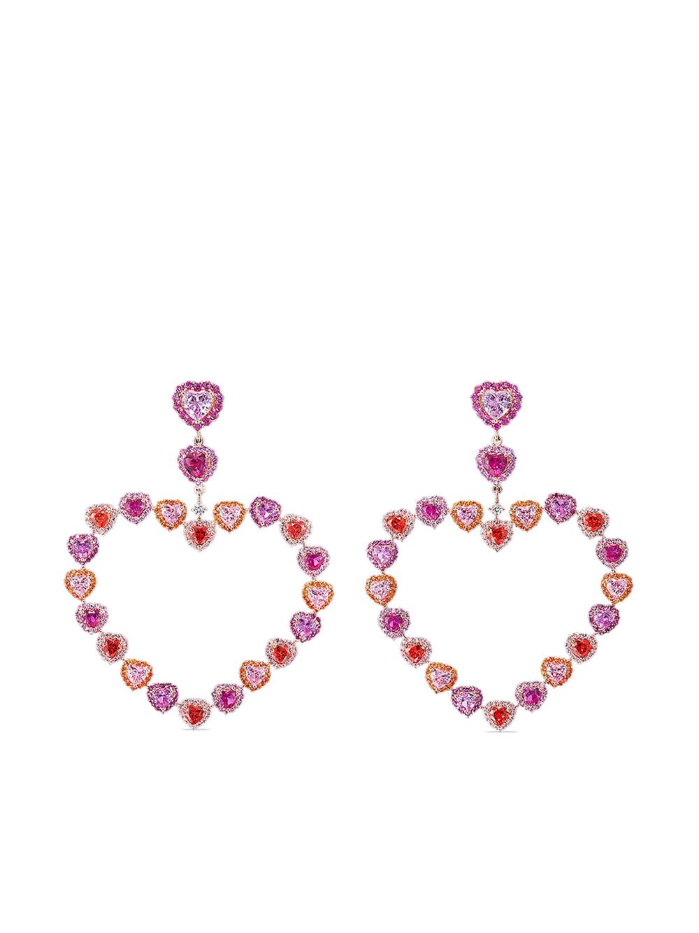 Anabela Chan 18K镀玫瑰金纯银 Love Heart 蓝宝石钻石耳环 - 粉色