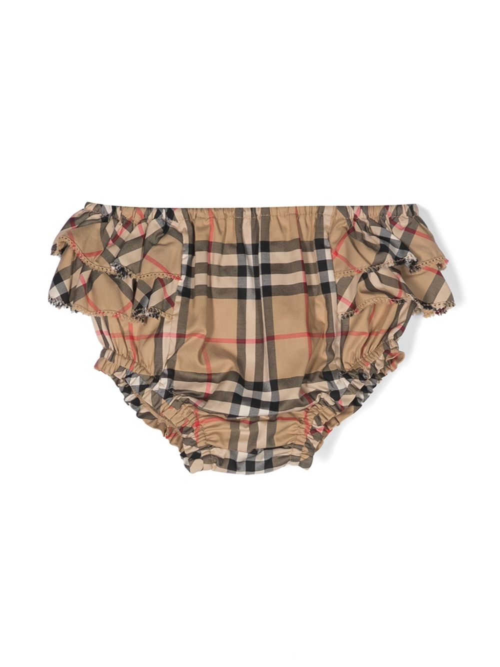 Burberry Kids 经典格纹图案荷叶边细节短裤 - 褐色