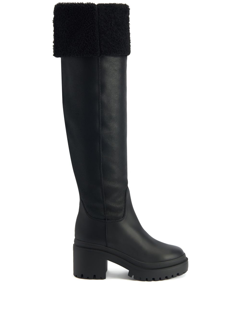 Giuseppe Zanotti Iwona 皮质中跟及膝靴 - 黑色
