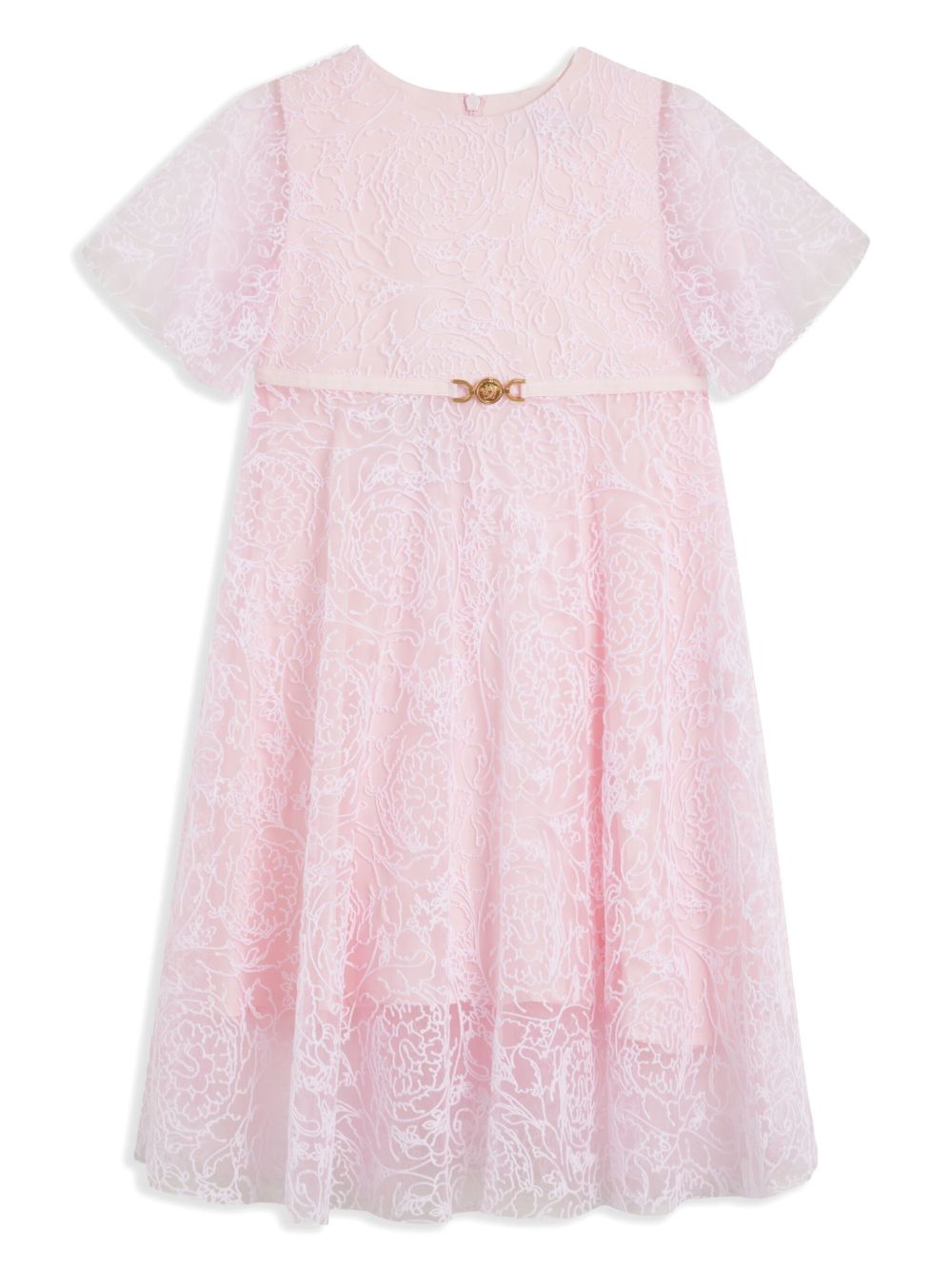 Versace Kids Barocco 植绒薄纱连衣裙 - 粉色