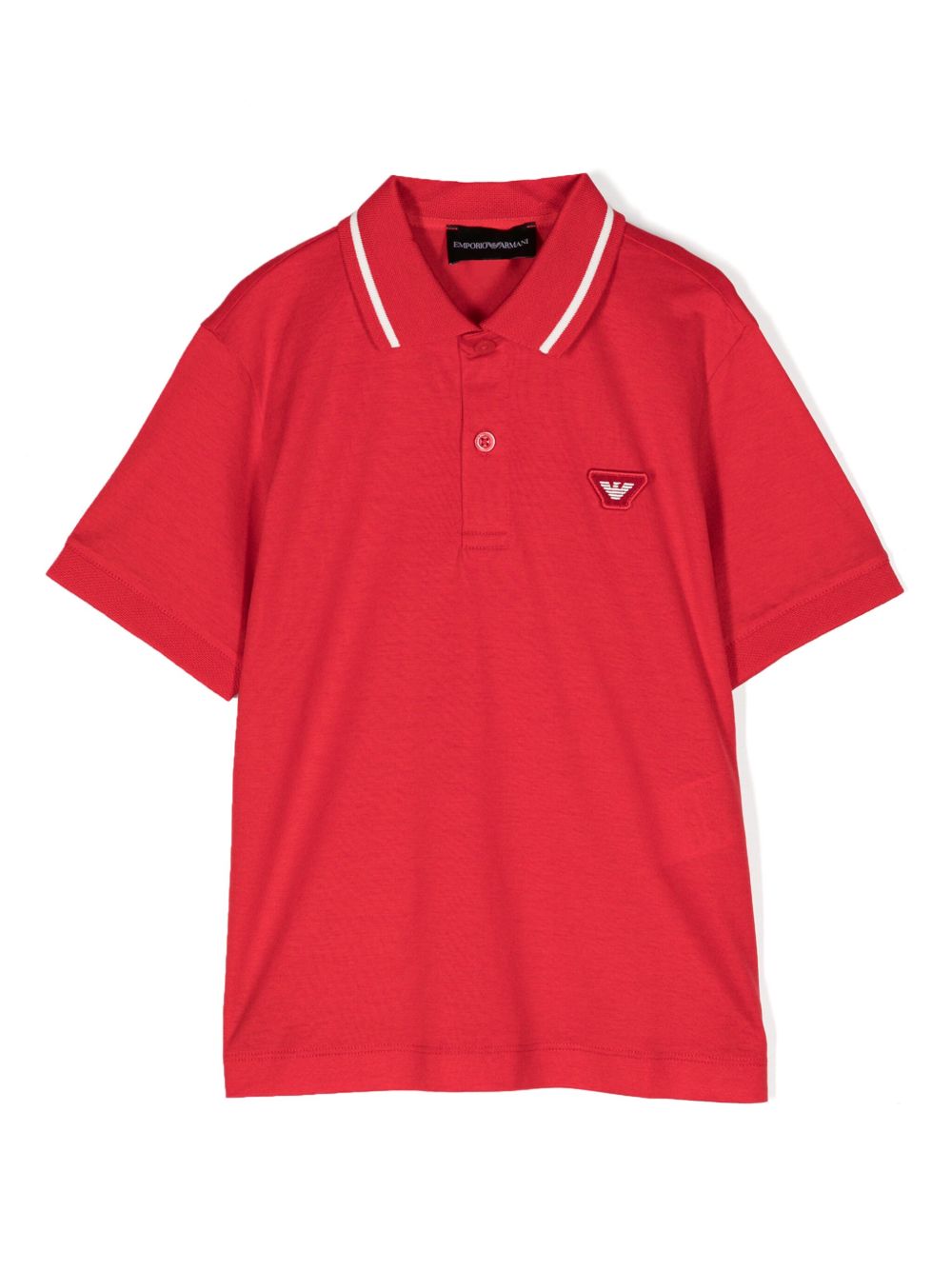Emporio Armani Kids Eagle 贴花平纹针织polo衫 - 红色