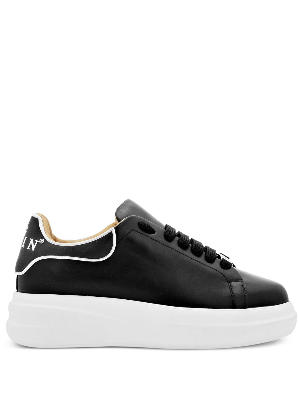 Philipp Plein 系带皮质运动鞋 - 黑色