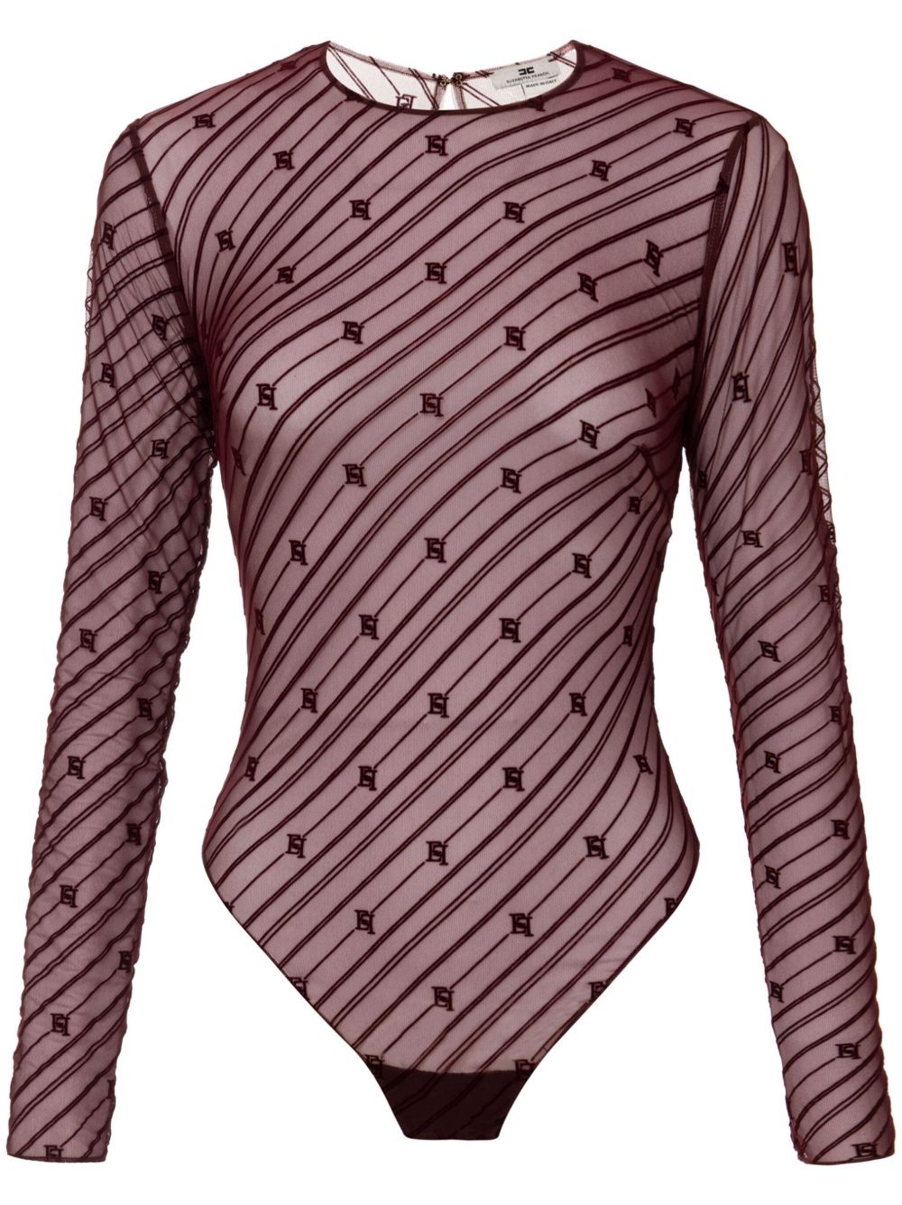 Elisabetta Franchi 植绒logo半透明连体紧身衣 - 红色