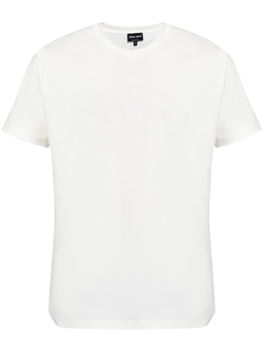 Giorgio Armani logo刺绣棉T恤 - 白色