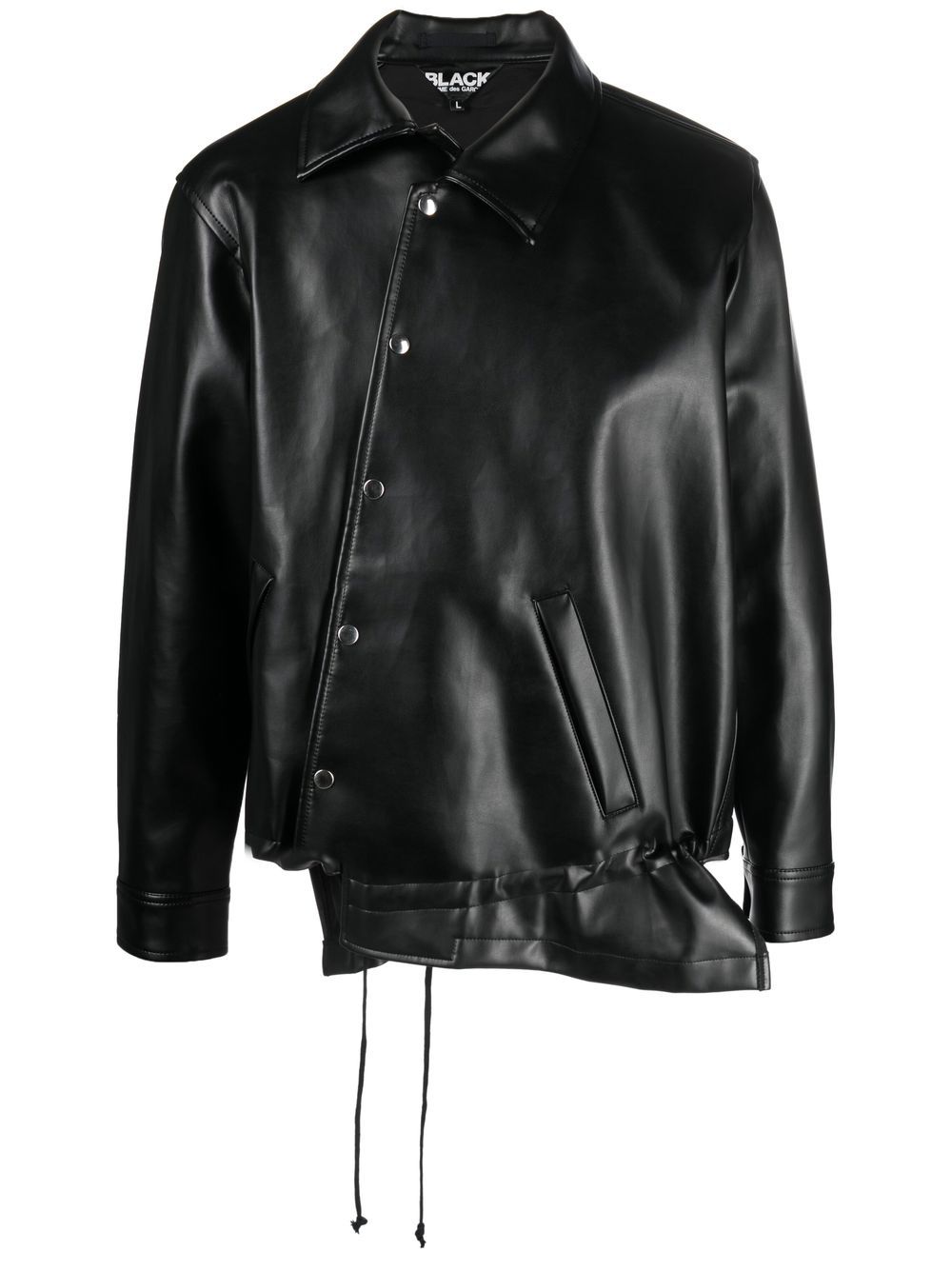 Black Comme Des Garçons 不对称下摆人造皮革夹克 - 黑色