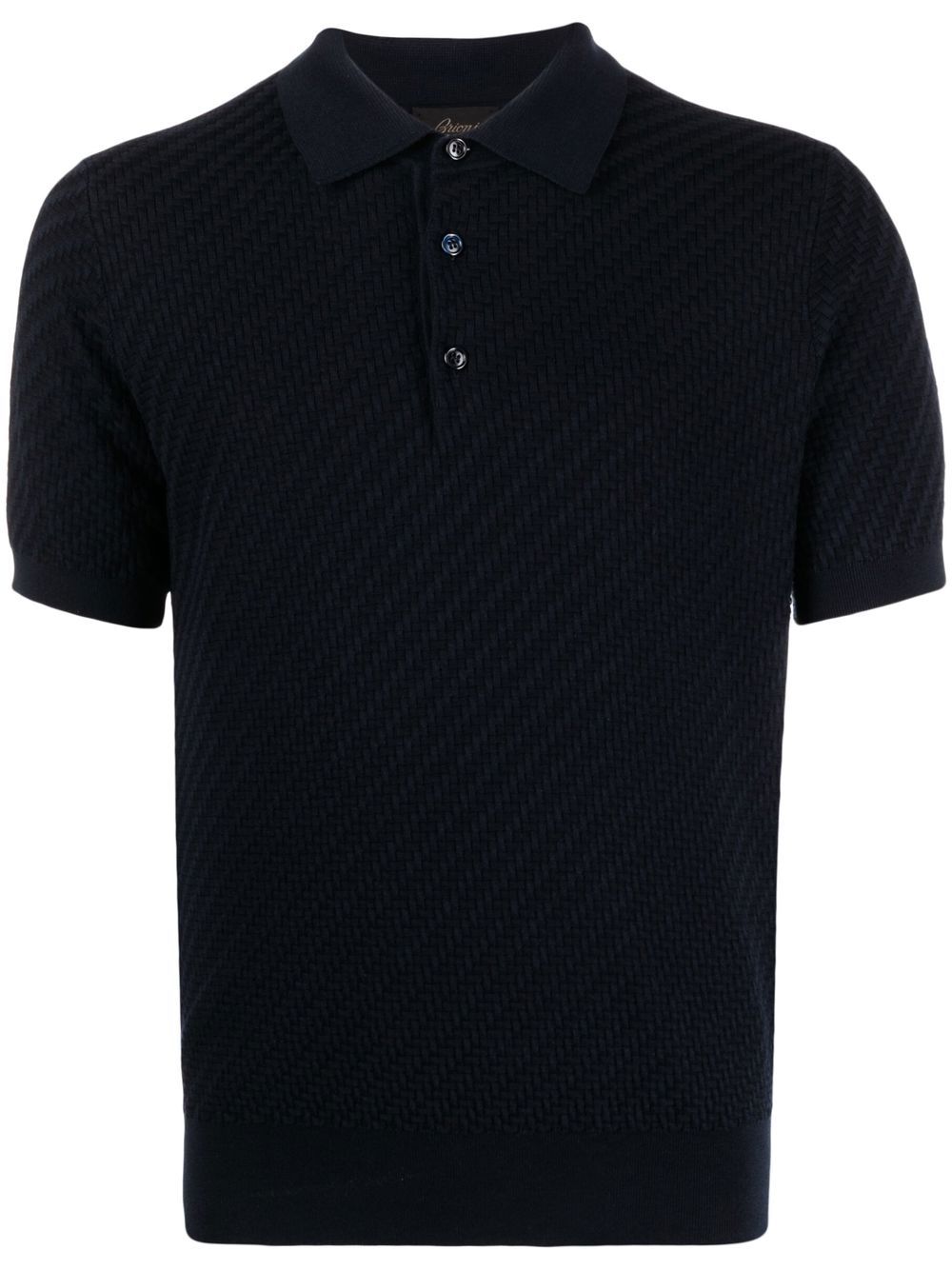 Brioni 华夫格针织polo衫 - 蓝色