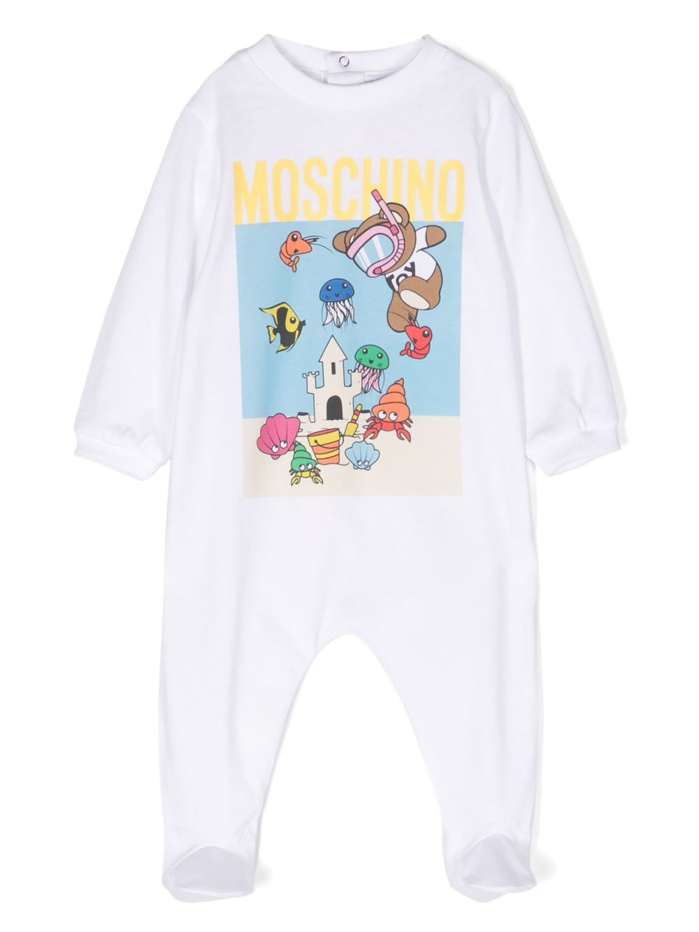 Moschino Kids 图案印花棉连体睡衣 - 白色