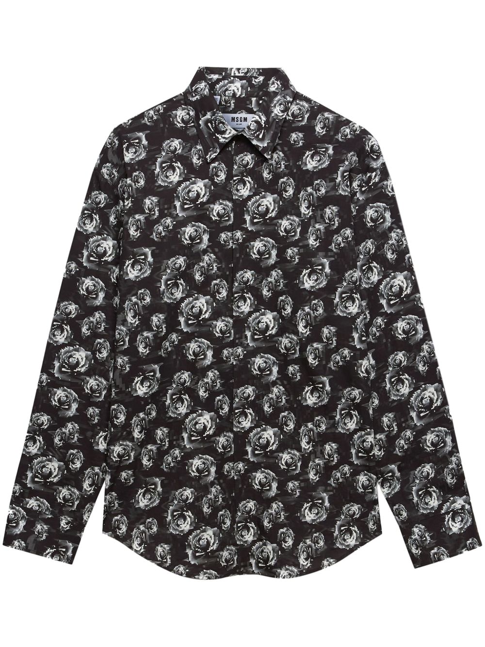 MSGM 马赛克效果玫瑰印花衬衫 - 黑色