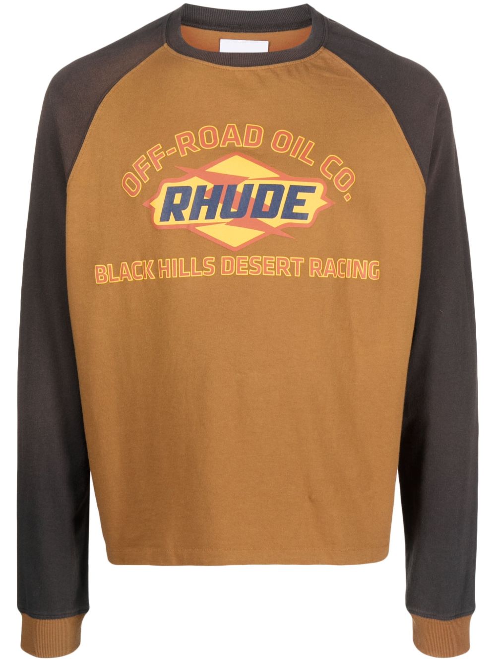 RHUDE logo印花双色弹性棉T恤 - 橘色