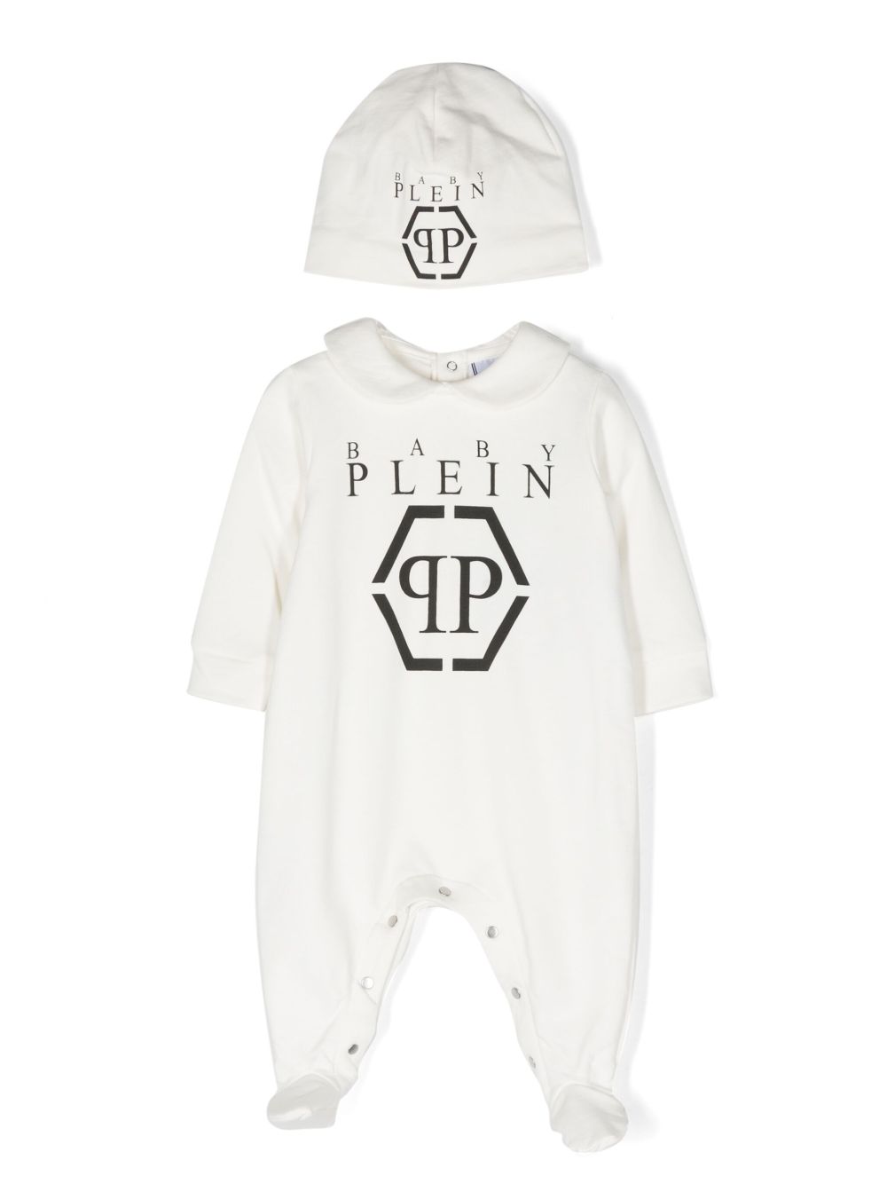 Philipp Plein Junior logo印花棉连体衣 - 白色