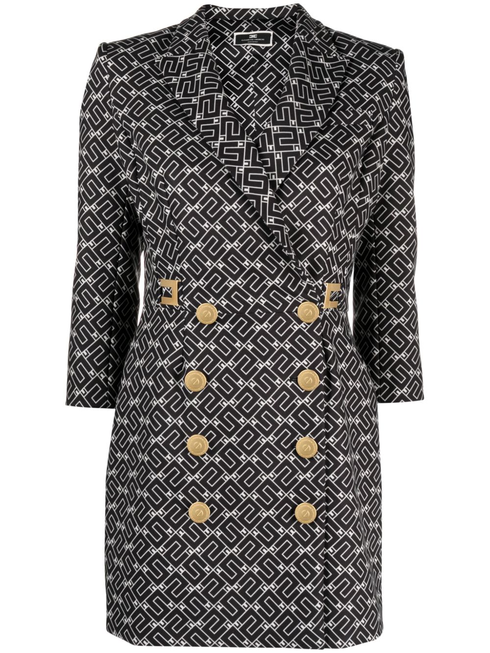 Elisabetta Franchi logo印花双排扣迷你连衣裙 - 黑色
