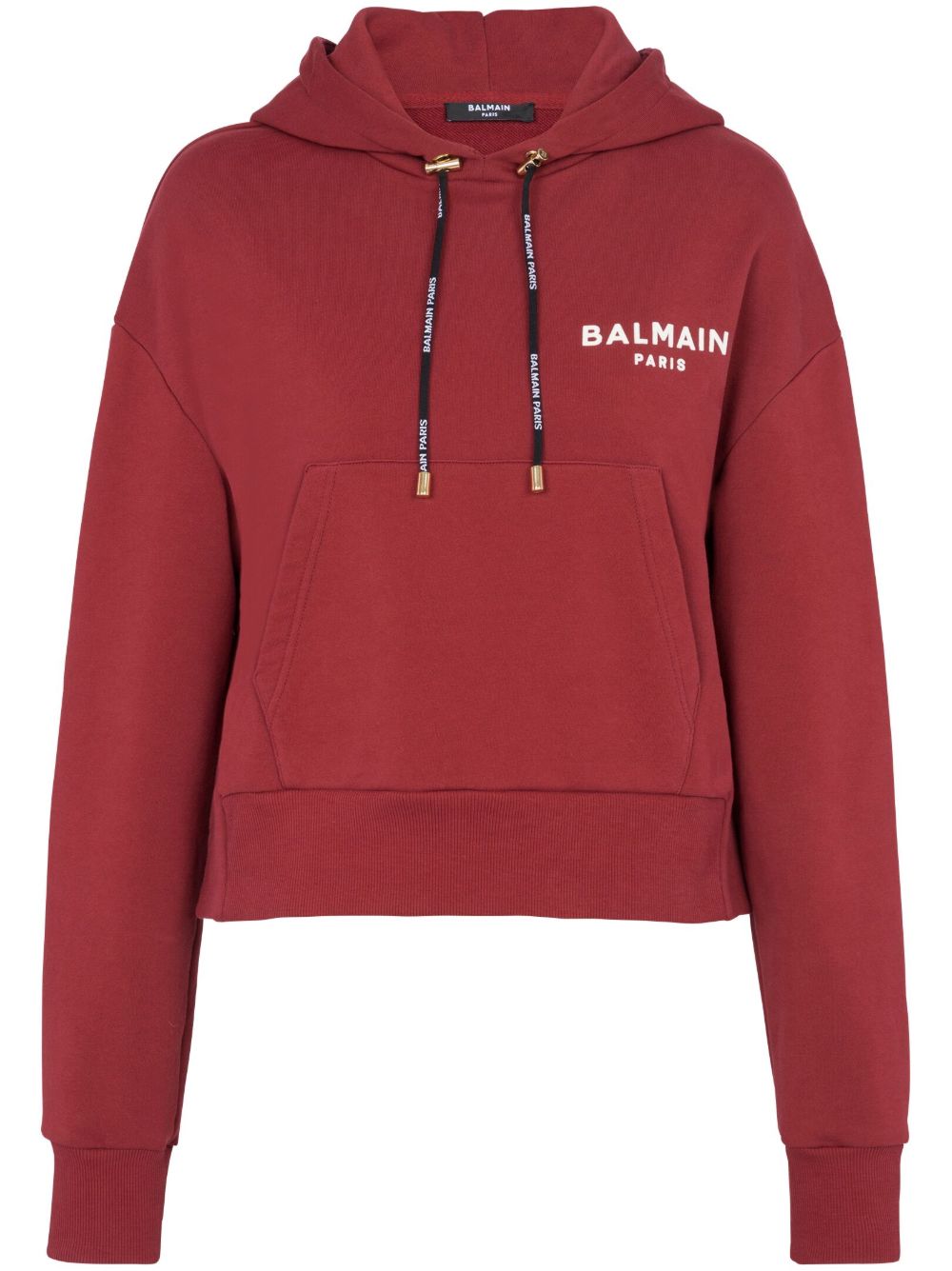 Balmain 植绒logo短款连帽衫 - 红色