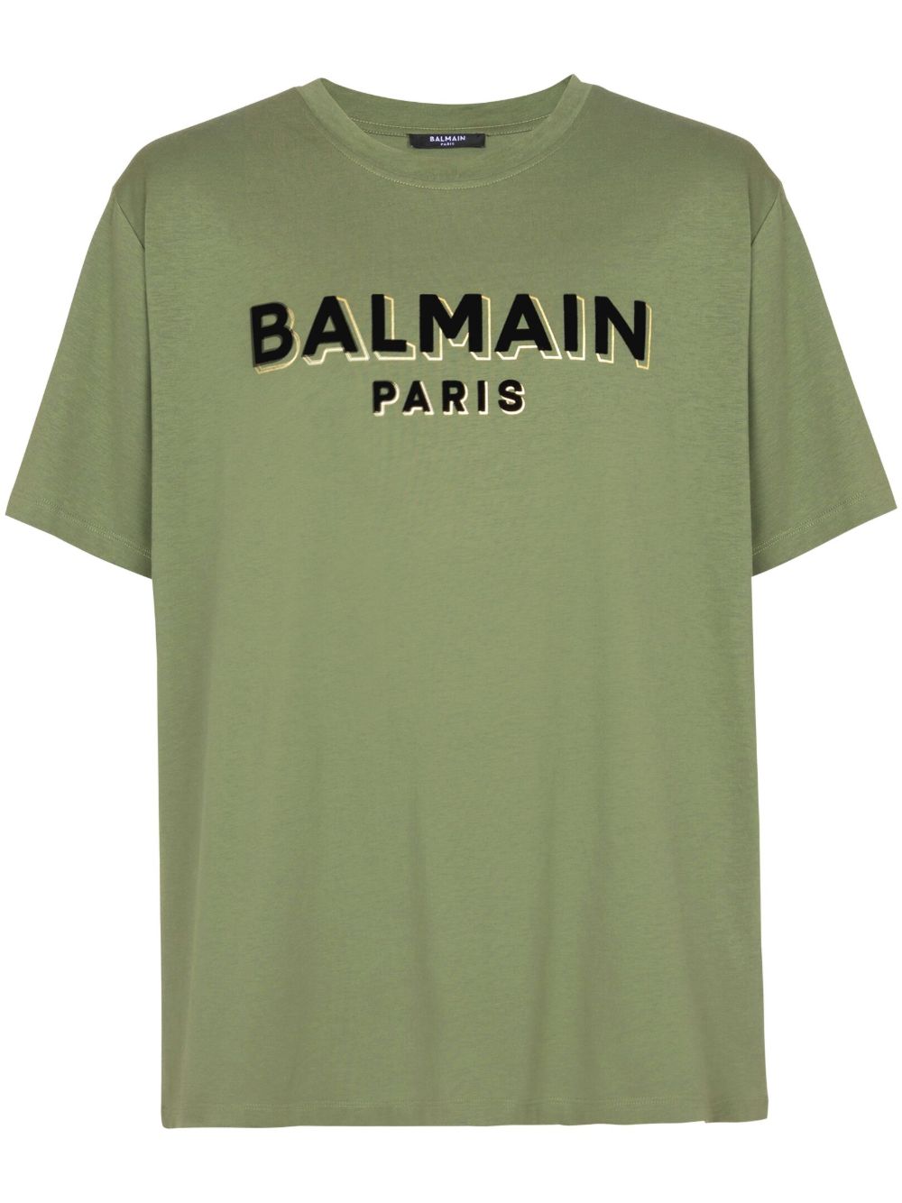 Balmain logo植绒棉T恤 - 绿色
