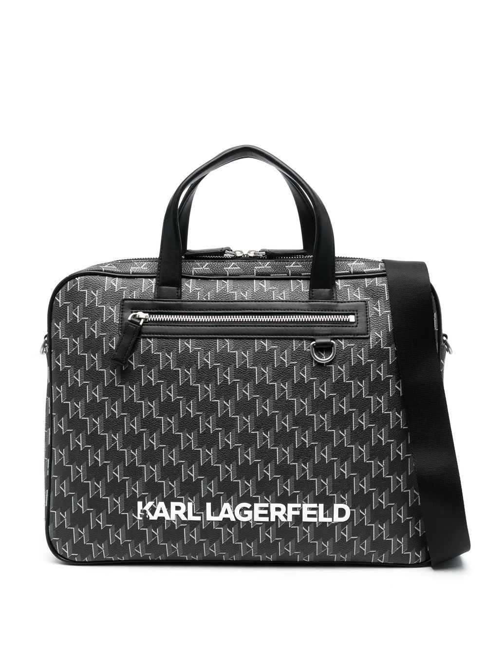 Karl Lagerfeld 经典logo印花人造皮革公文包 - 黑色
