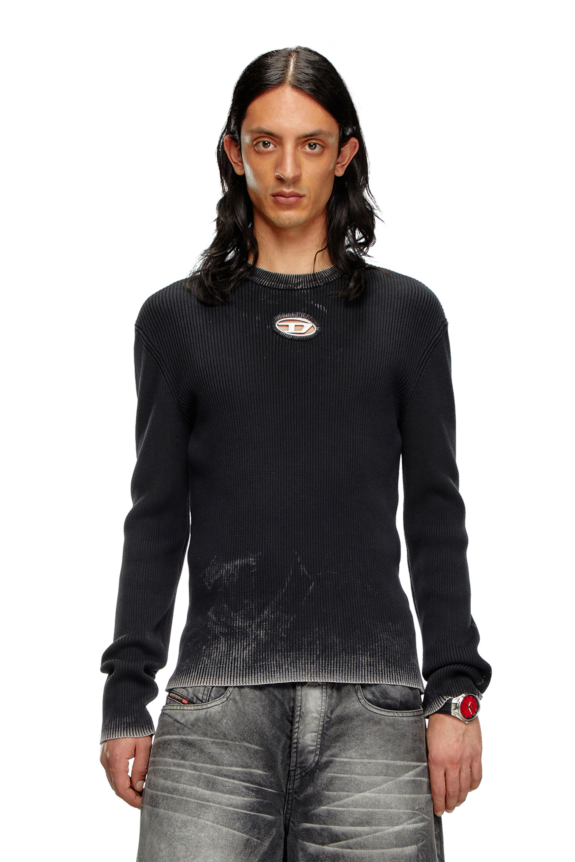 Diesel - Cut-out jumper with Oval D - T-Shirts - Man - Black