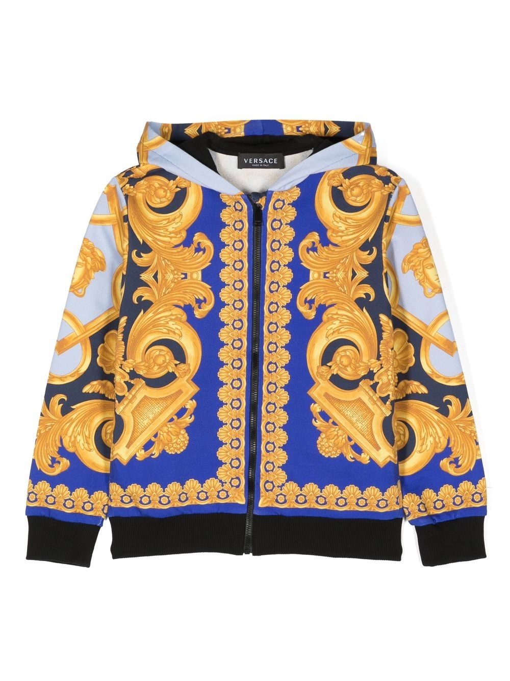 Versace Kids Barocco 660 拉链连帽衫 - 蓝色