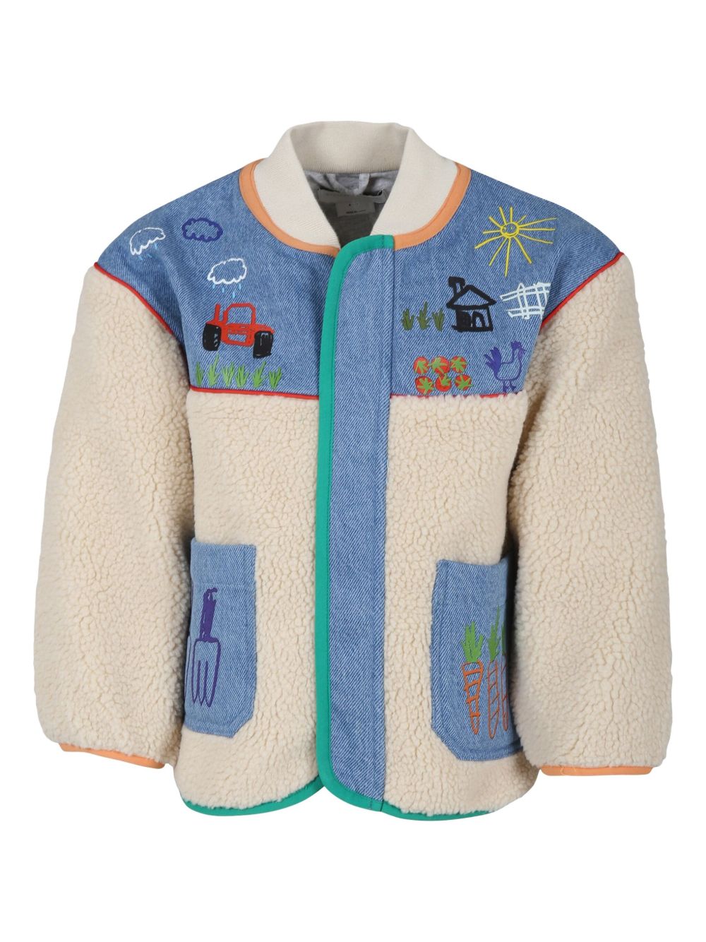 Stella McCartney Kids 牛仔边饰人造皮草外套 - 中性色