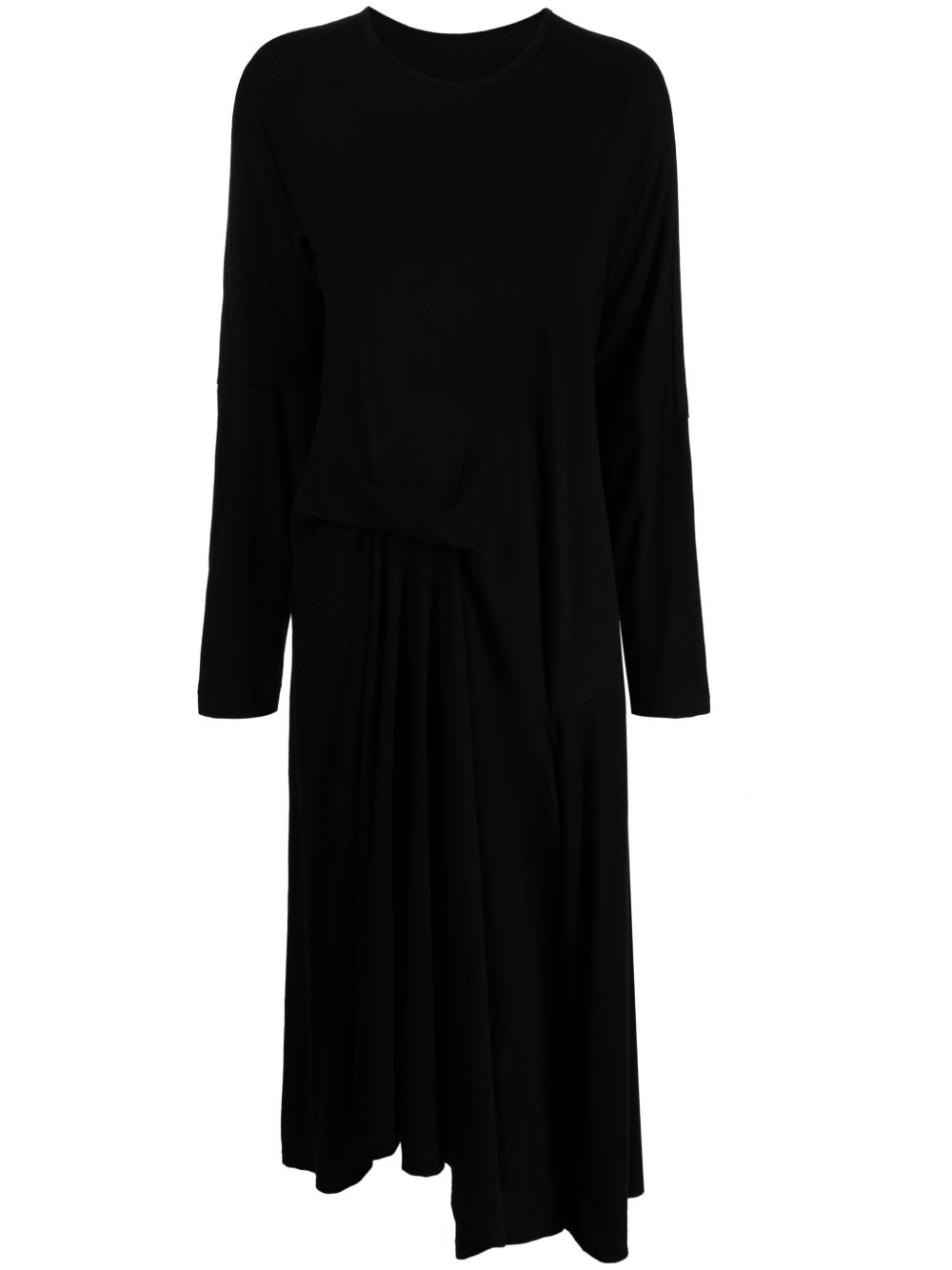 Yohji Yamamoto 垂坠长袖超长连衣裙 - 黑色