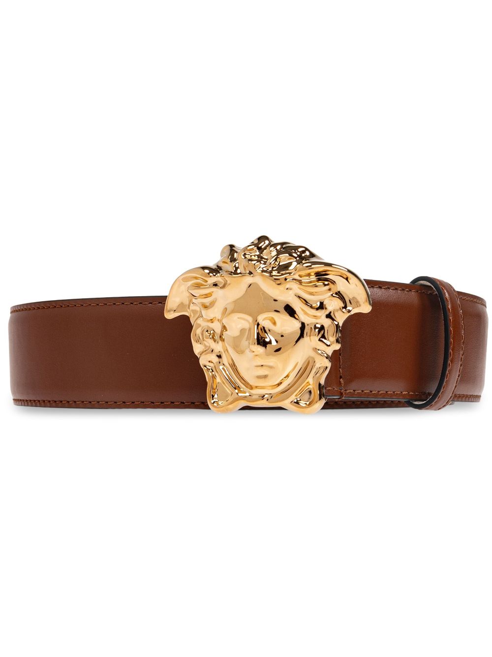 Versace La Medusa 皮质腰带 - 褐色