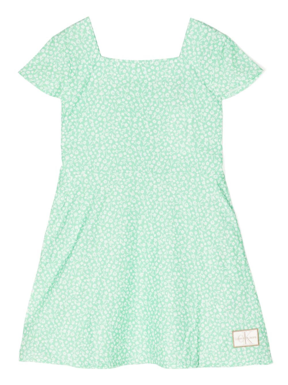 Calvin Klein Kids 花卉印花标贴连衣裙 - 绿色