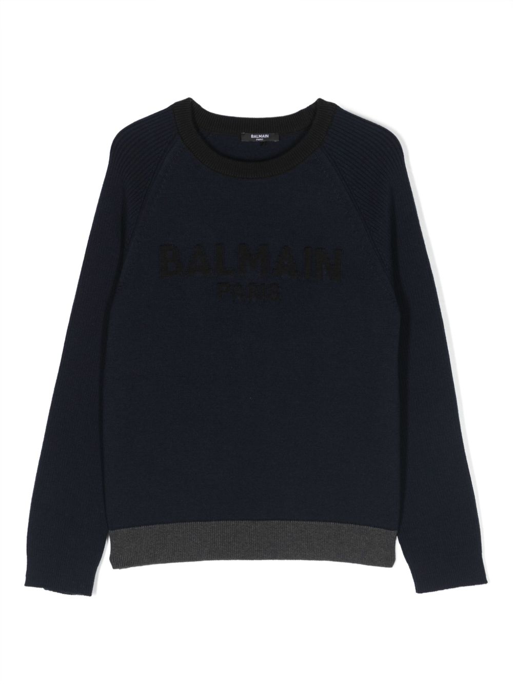 Balmain Kids logo压纹圆领毛衣 - 蓝色