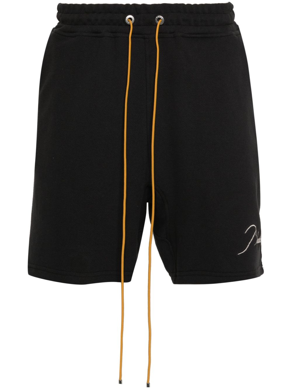 RHUDE logo刺绣珠地布短裤 - 黑色